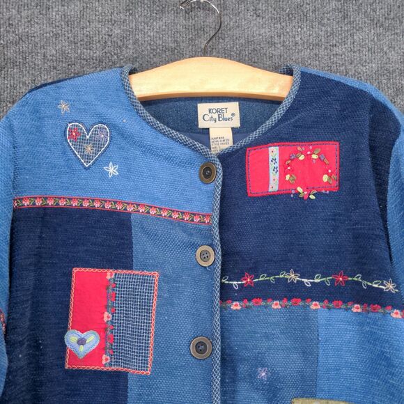 Vintage Koret City Womens Blues Button-Up Patchwork Jacket Blue L Embellished - Picture 3 of 11